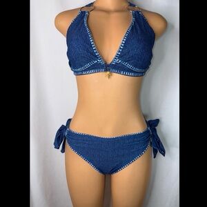 Denim Blue Halter Bikini Set